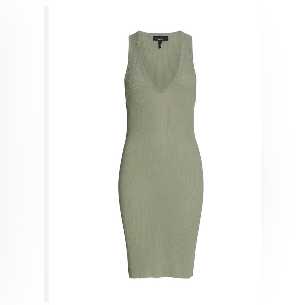 rag & bone Zoe Deep Vee Dusty Green Mini Dress Size M NWOT